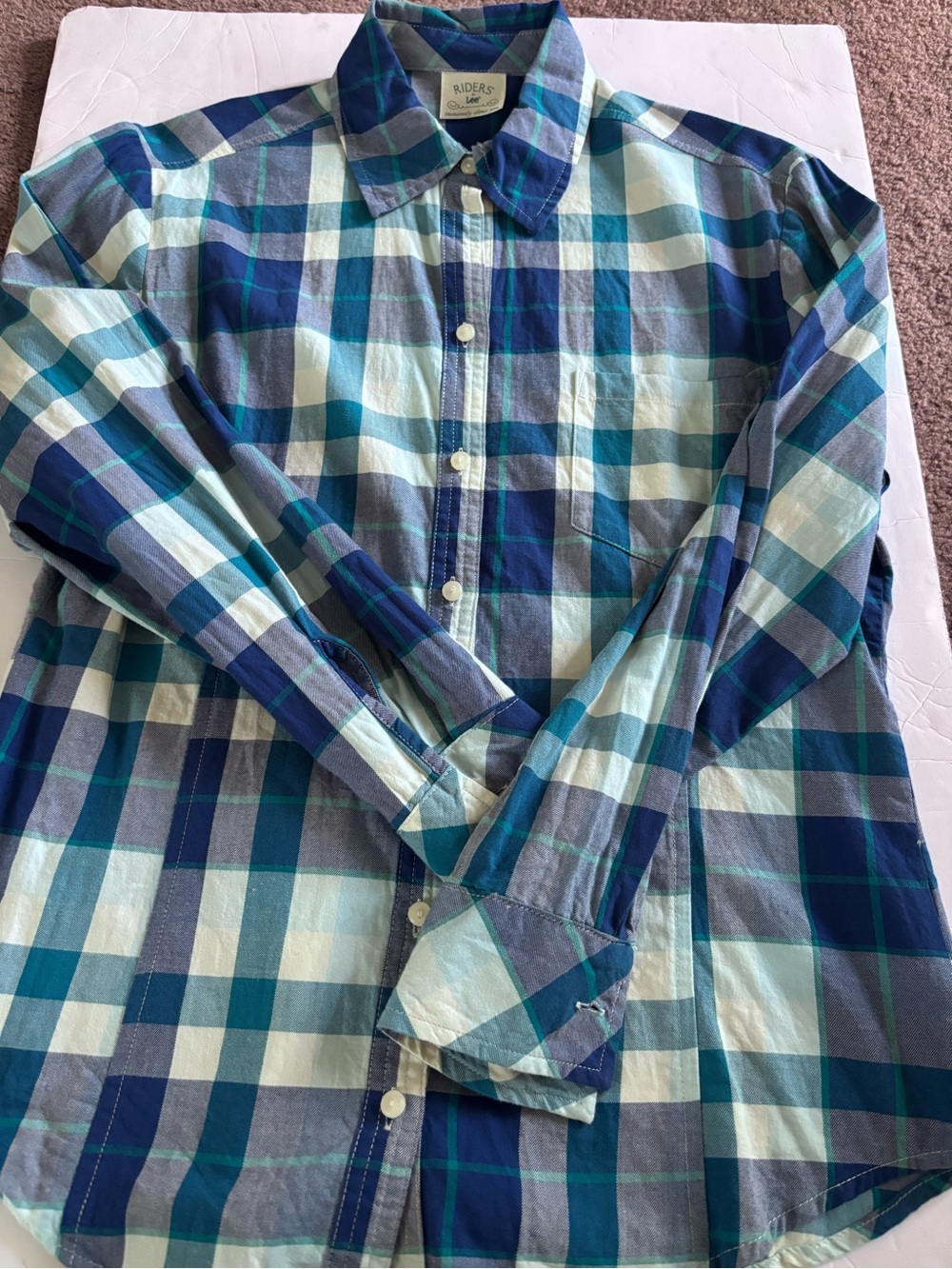 Lee Women's Blue and Teal Plaid Button-Down Shirt